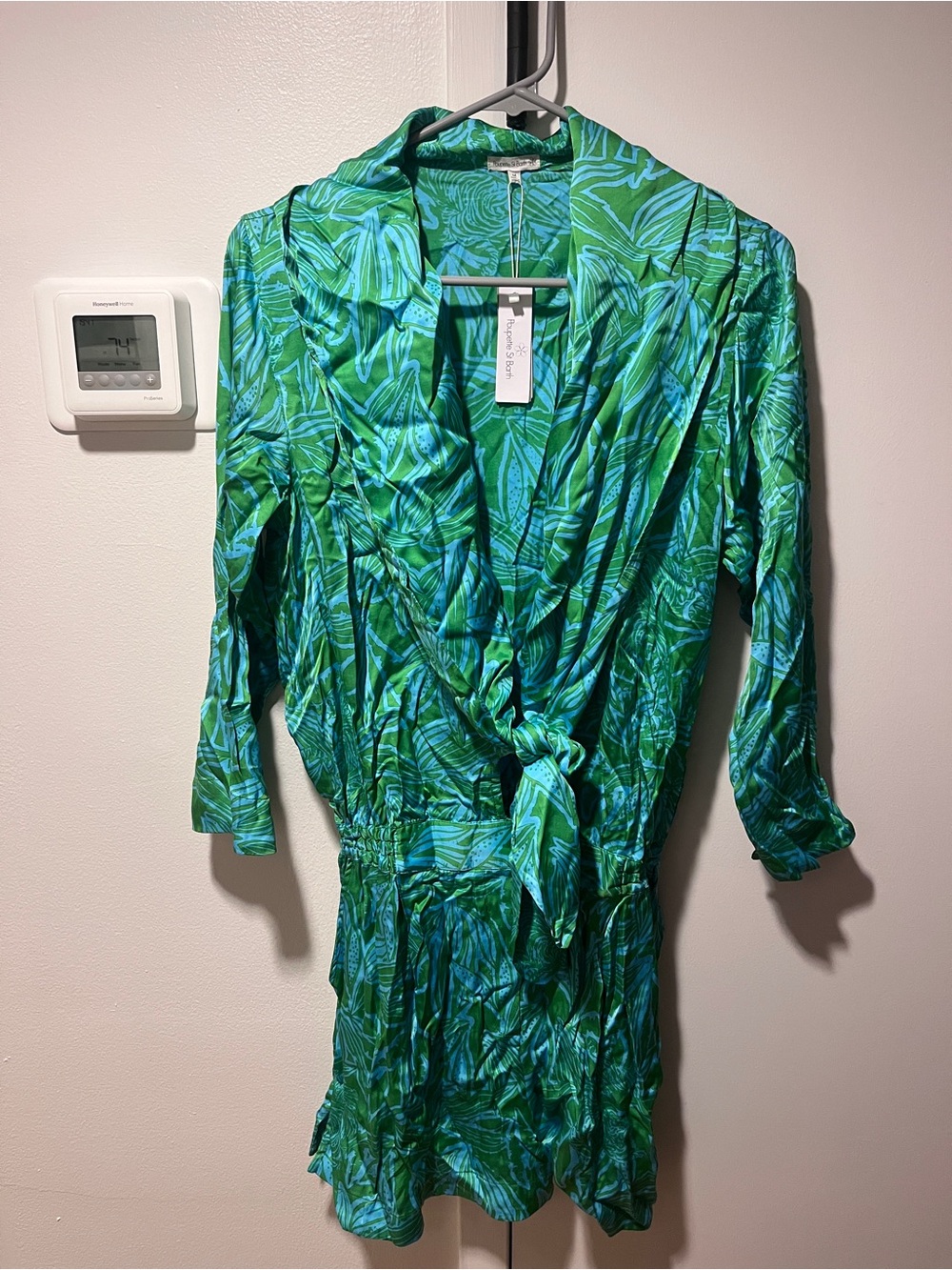 Green Printed Tie-Front Romper